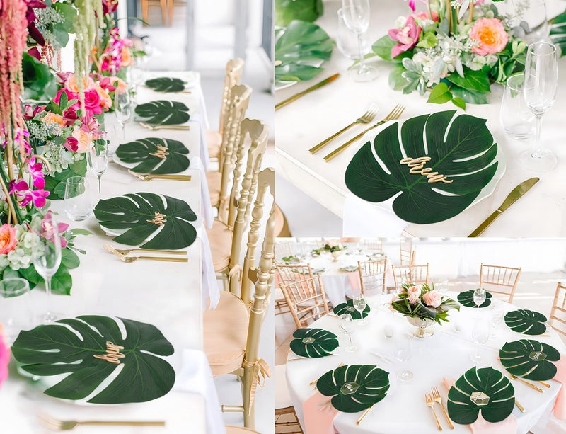 Moon Boat 120PCS Tropical Palm Leaves Plant Imitation Leaf-Hawaiian/Luau/Jungle Party Table Decorations - Image 3