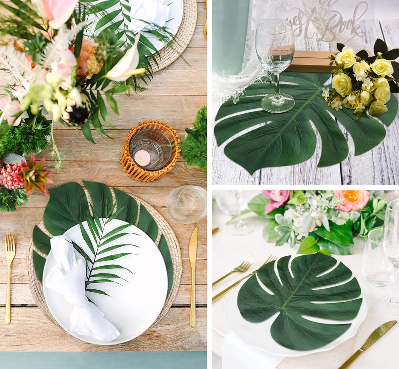Moon Boat 120PCS Tropical Palm Leaves Plant Imitation Leaf-Hawaiian/Luau/Jungle Party Table Decorations - Image 4