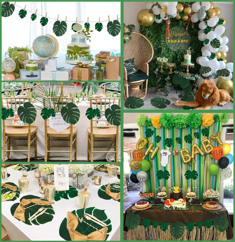 Moon Boat 120PCS Tropical Palm Leaves Plant Imitation Leaf-Hawaiian/Luau/Jungle Party Table Decorations - Image 5