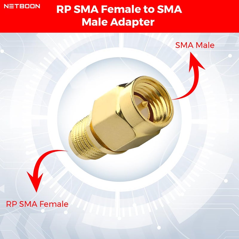 NETBOON SMA Male to RP-SMA Female RF Connector Adapter | Premium RF Connector for Antennas, GPS and RF Devices - Pack of 2 - Image 3