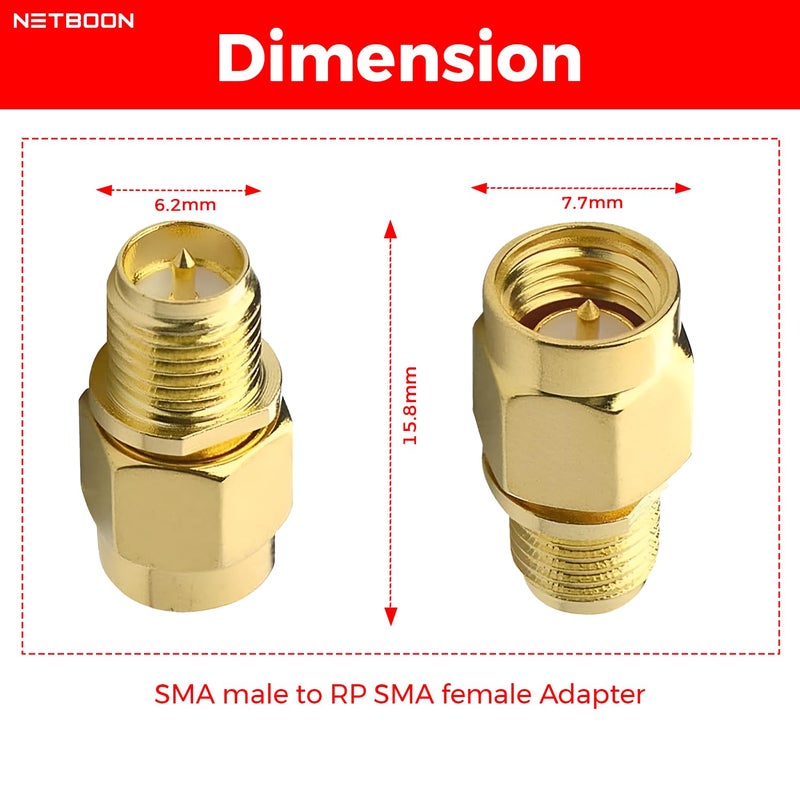 NETBOON SMA Male to RP-SMA Female RF Connector Adapter | Premium RF Connector for Antennas, GPS and RF Devices - Pack of 2 - Image 2