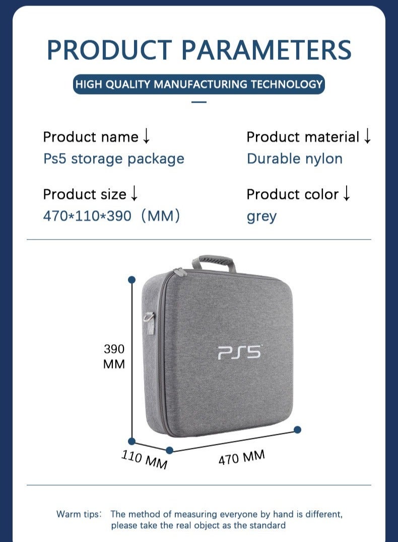 BEILINGDUN Protective Travel Bag for PS5 Console Controller (Grey) - Image 3