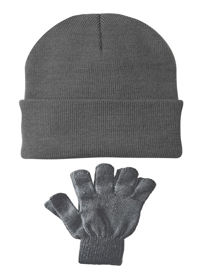 CHACKO Boys & Girls Beanies and Gloves Set Soft Knit for School Winter Cold Skull Cap_5-10 Year(Colour Grey) Pack of 1 - Image 1