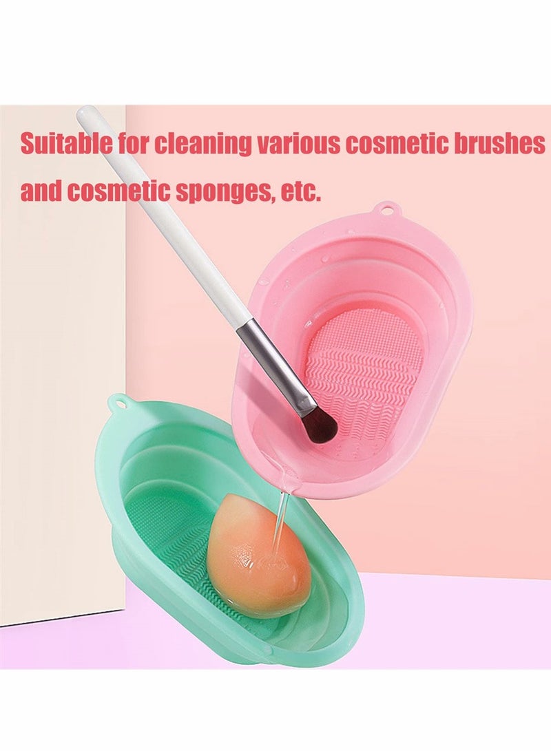 KASTWAVE Brush, Makeup Brush Cleaning Mat, Silicone Makeup Brush Scrubber, Cosmetic Brush Cleaner, Brush Cleaning Pad, Foldable Makeup Brush, for Makeup Brush, Makeup Sponge (Pink & Green) - Image 4