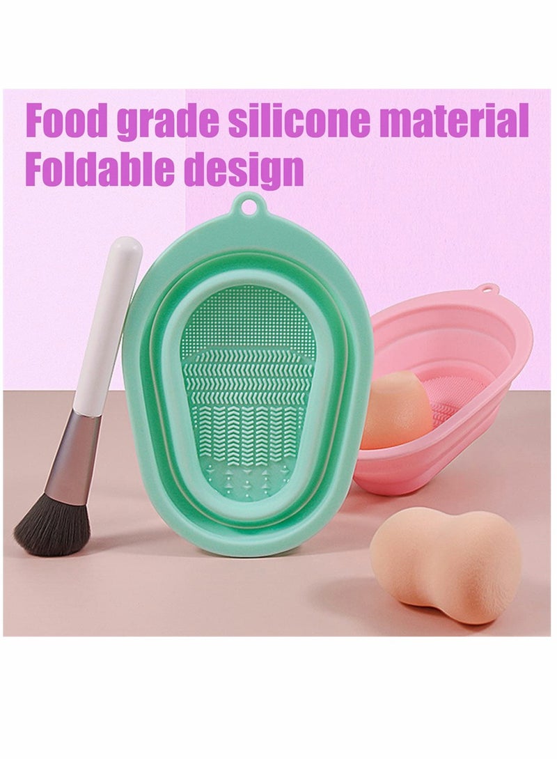 KASTWAVE Brush, Makeup Brush Cleaning Mat, Silicone Makeup Brush Scrubber, Cosmetic Brush Cleaner, Brush Cleaning Pad, Foldable Makeup Brush, for Makeup Brush, Makeup Sponge (Pink & Green) - Image 5