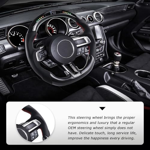 LOSCHEN Carbon Fiber Steering Wheel for Mustang EcoBoost/GT/Shelby GT350/GT350R 2015-2017, Real Carbon Fiber Nappa Perforated Leather, LED Display Shift Indicator Steering Wheel for Mustang 2015-2017 - Image 5