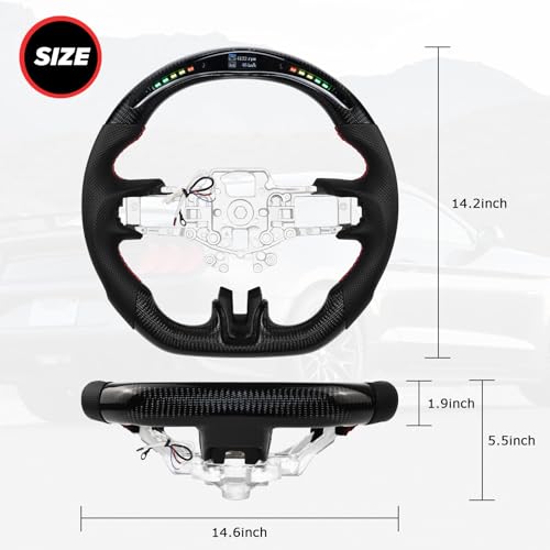 LOSCHEN Carbon Fiber Steering Wheel for Mustang EcoBoost/GT/Shelby GT350/GT350R 2015-2017, Real Carbon Fiber Nappa Perforated Leather, LED Display Shift Indicator Steering Wheel for Mustang 2015-2017 - Image 2