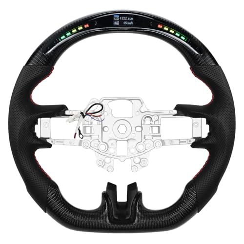 LOSCHEN Carbon Fiber Steering Wheel for Mustang EcoBoost/GT/Shelby GT350/GT350R 2015-2017, Real Carbon Fiber Nappa Perforated Leather, LED Display Shift Indicator Steering Wheel for Mustang 2015-2017 - Image 1