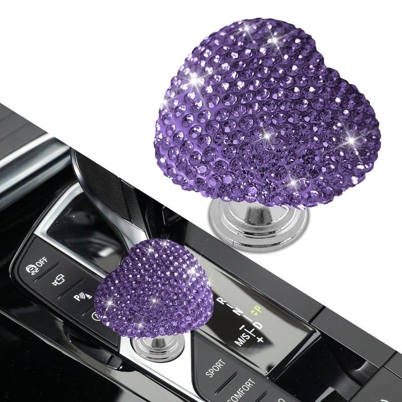 Rebvugr Bling Car OneTouch Start Button Push Start Button Cover HeartShaped One Touch Engine lgnition Switch Knob Sticker Auto Decorative Ignition Rocker Lever for Most Cars Purple 1 - Image 3