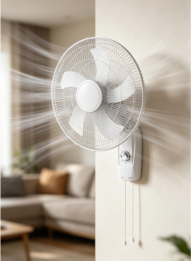 GGEROU 16 Inch Wall Fan, High Performance Fan with 3-Speed Controls, Electric Wall Mount Cooling Fan for Home, Green House, Work Room Or Office Use, 5 Leaf Blades and 2 Pull String Cords, Adjustable Tilt Angle and Efficient Cooling (White) - Image 1