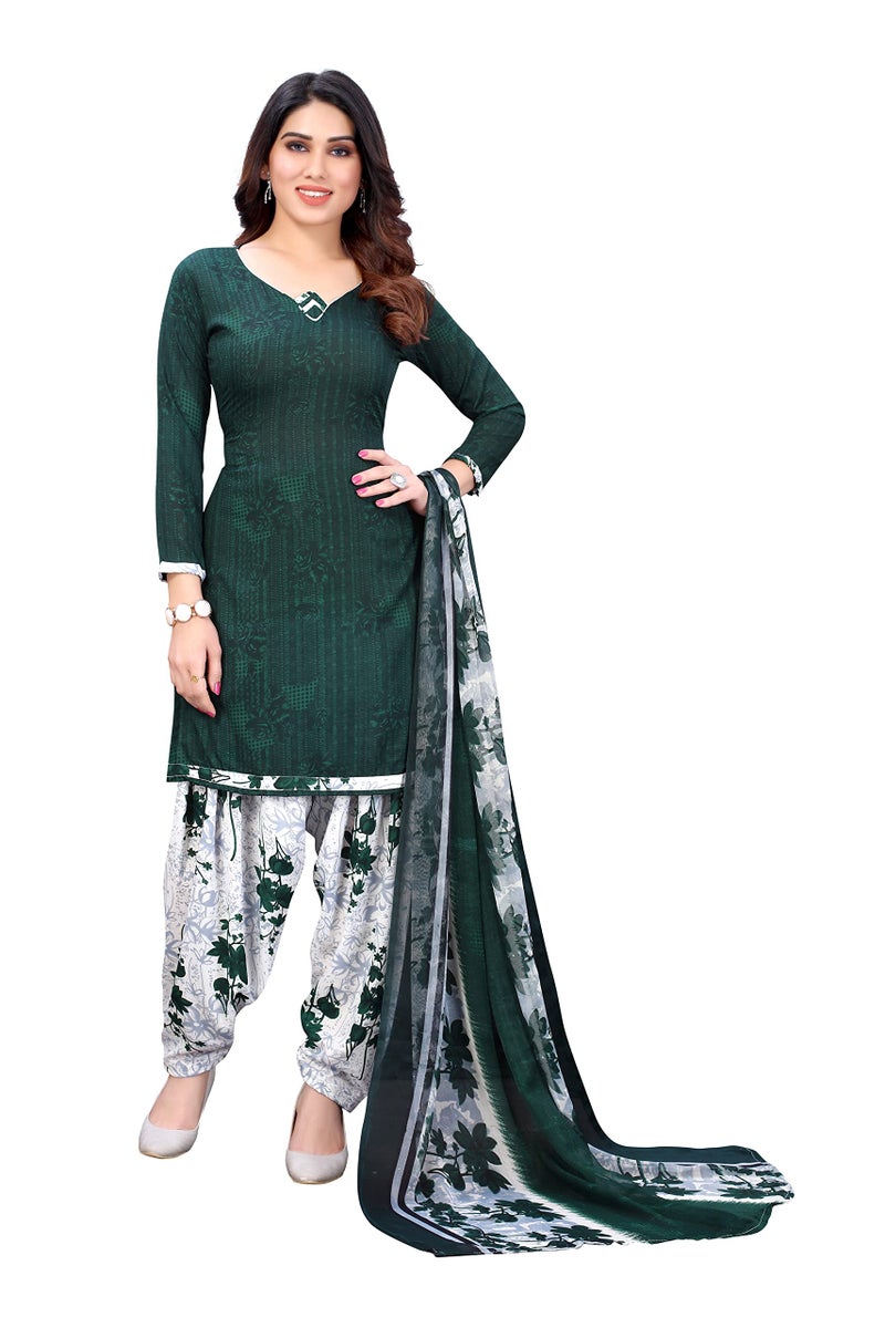 Yashika Women's French Crepe Printed Unstiched Dress Material(NITU GREEN) - Image 1