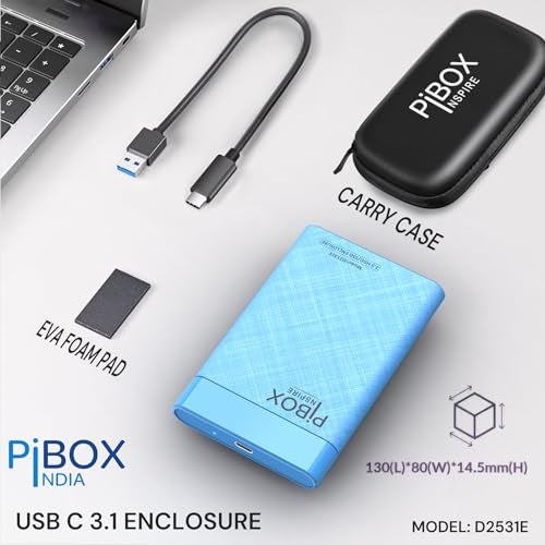 pibox India حافظة قرص صلب 2.5 بوصة نوع C، PiBOX الهند 6Gbps USB 3.1 إلى SATA III حافظة خارجية بدون أدوات لقرص صلب 2.5" SSD لابتوب HDD بسمك 7mm/9.5mm مع UASP لسامسونج WD، Xbox PC TV - أزرق - Image 3