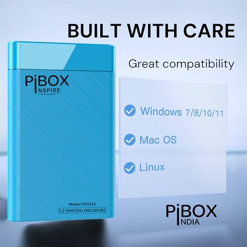 pibox India حافظة قرص صلب 2.5 بوصة نوع C، PiBOX الهند 6Gbps USB 3.1 إلى SATA III حافظة خارجية بدون أدوات لقرص صلب 2.5" SSD لابتوب HDD بسمك 7mm/9.5mm مع UASP لسامسونج WD، Xbox PC TV - أزرق - Image 4
