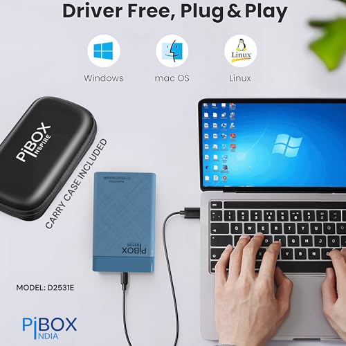 pibox India حافظة قرص صلب 2.5 بوصة نوع C، PiBOX الهند 6Gbps USB 3.1 إلى SATA III حافظة خارجية بدون أدوات لقرص صلب 2.5" SSD لابتوب HDD بسمك 7mm/9.5mm مع UASP لسامسونج WD، Xbox PC TV - أزرق - Image 2