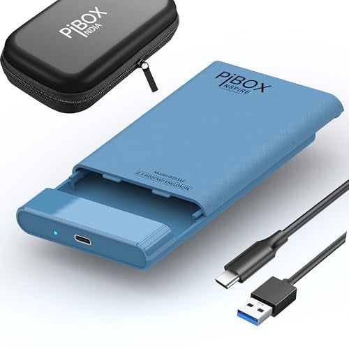pibox India حافظة قرص صلب 2.5 بوصة نوع C، PiBOX الهند 6Gbps USB 3.1 إلى SATA III حافظة خارجية بدون أدوات لقرص صلب 2.5" SSD لابتوب HDD بسمك 7mm/9.5mm مع UASP لسامسونج WD، Xbox PC TV - أزرق - Image 1