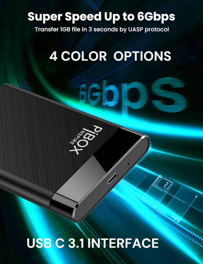 pibox India حافظة قرص صلب 2.5 بوصة نوع C، PiBOX الهند 6Gbps USB 3.1 إلى SATA III حافظة خارجية بدون أدوات لقرص صلب 2.5" SSD لابتوب HDD بسمك 7mm/9.5mm مع UASP لسامسونج WD، Xbox PC TV - أزرق - Image 5