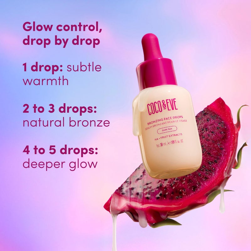 Coco & Eve Self Tanning Drops (Dark) - Customizable Gradual Face Tanner, Hydrating Bronzing Drops with Hyaluronic Acid for a Natural, Glowing Sunless Tan, Vegan, Cruelty Free | 1 Fl Oz - Image 5