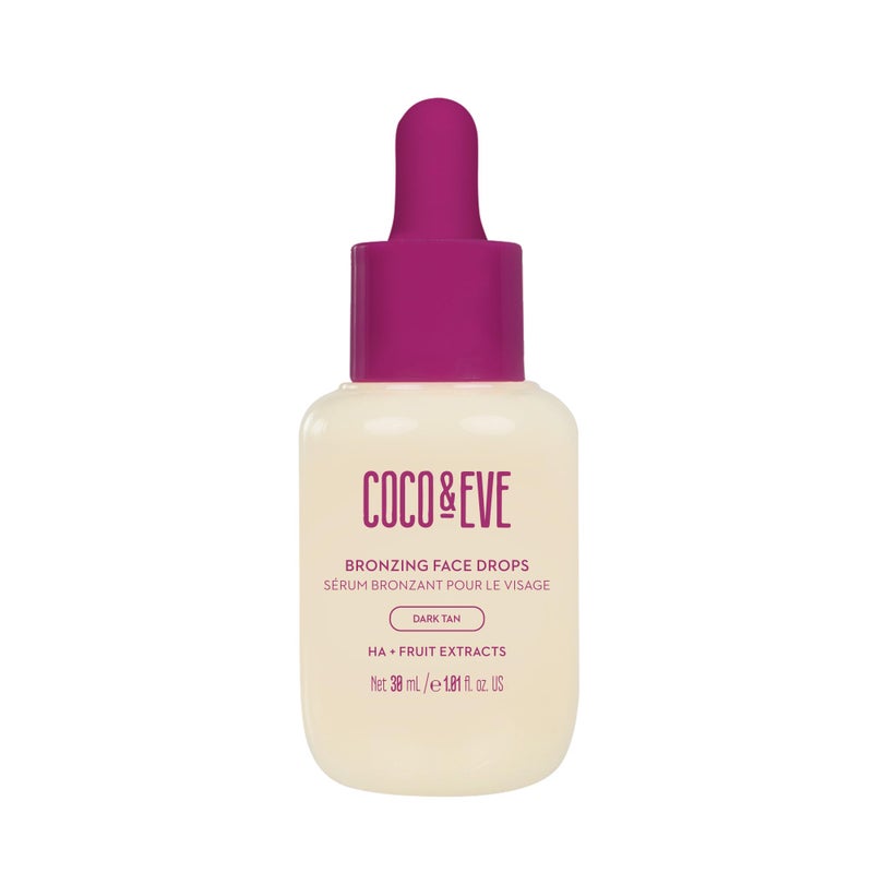 Coco & Eve Self Tanning Drops (Dark) - Customizable Gradual Face Tanner, Hydrating Bronzing Drops with Hyaluronic Acid for a Natural, Glowing Sunless Tan, Vegan, Cruelty Free | 1 Fl Oz - Image 1