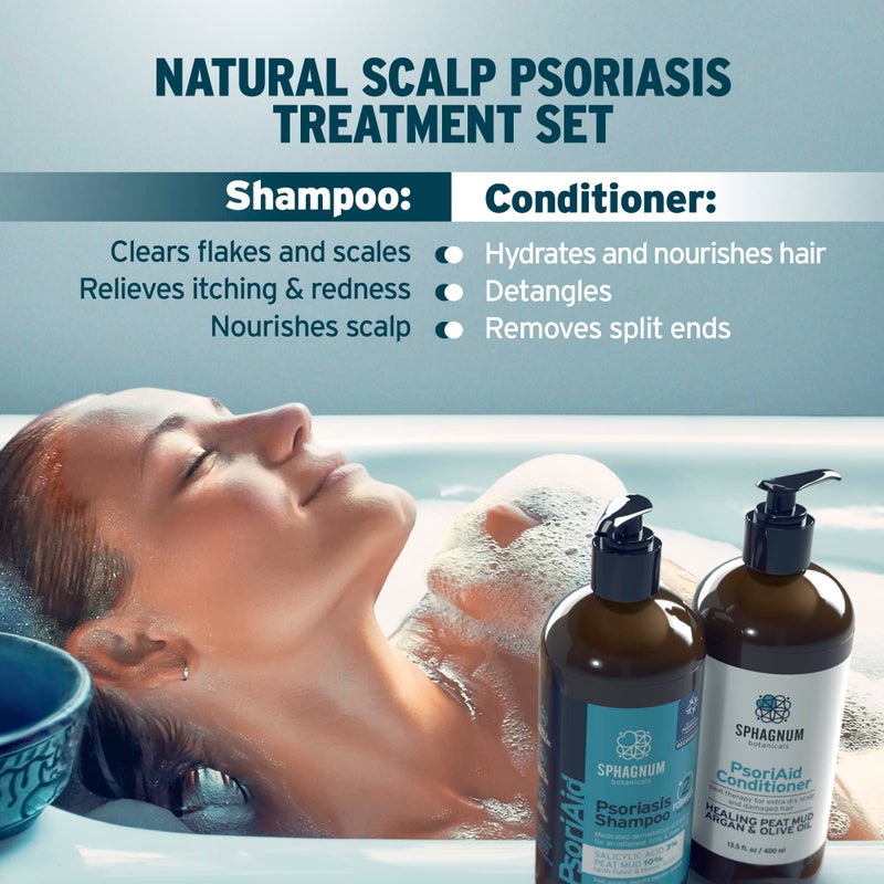 Sphagnum Botanicals Medicated Psoriasis Shampoo and Conditioner Set - Salicylic Acid 3% and Peat Mud Shampoo together with Jojoba Oil and Aloe Vera Condtioner. 2 x 8.45 fl. Oz - Image 3