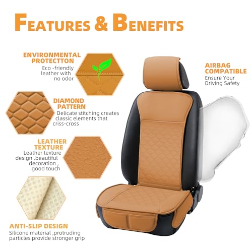 Elantrip Car Seat Cover Full Set Leather Car Seat Protector Universal fit for Most Cars SUVs and Trucks Water Proof Front and Rear Seat Protector Whiskey Color - Image 3