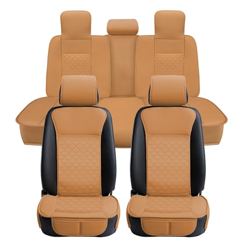 Elantrip Car Seat Cover Full Set Leather Car Seat Protector Universal fit for Most Cars SUVs and Trucks Water Proof Front and Rear Seat Protector Whiskey Color - Image 1