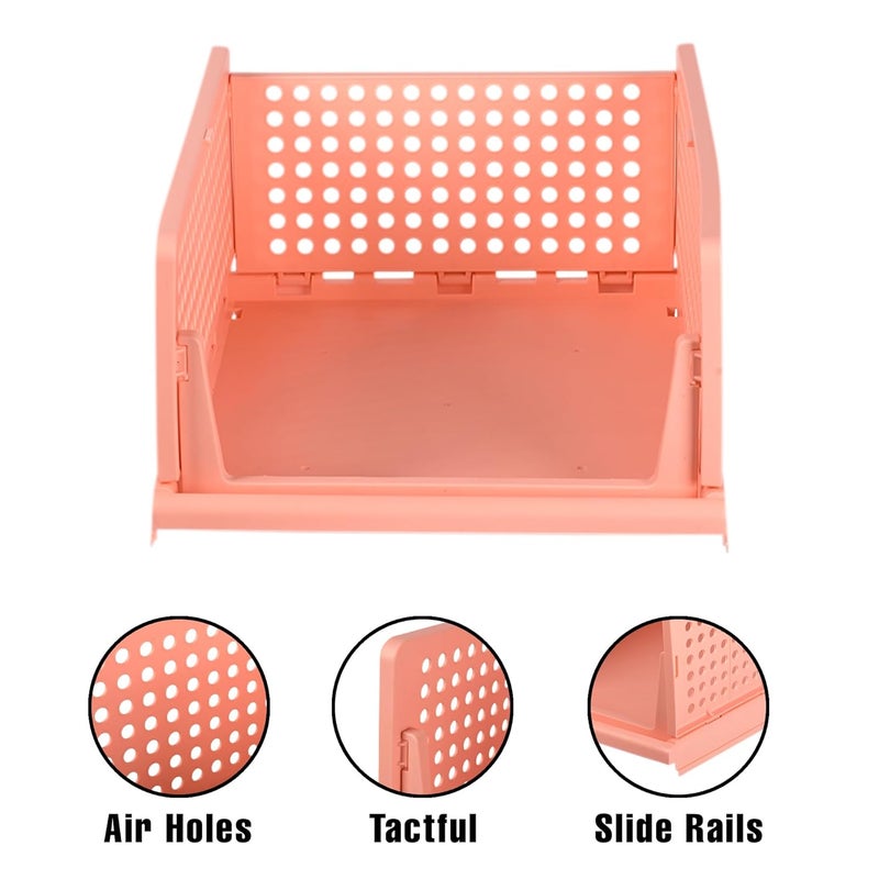 Kuber Industries Kuber Industries Pack of 2 Foldable Cupboard Organizer For Clothes Stackable Closet Organizer For Wardrobe For Shirt T shirt Jeans Plastic Cupboard Dress Racks For Clothes Storage Peach  - Image 2