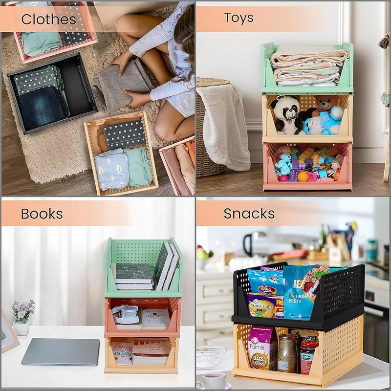 Kuber Industries Kuber Industries Pack of 2 Foldable Cupboard Organizer For Clothes Stackable Closet Organizer For Wardrobe For Shirt T shirt Jeans Plastic Cupboard Dress Racks For Clothes Storage Peach  - Image 5