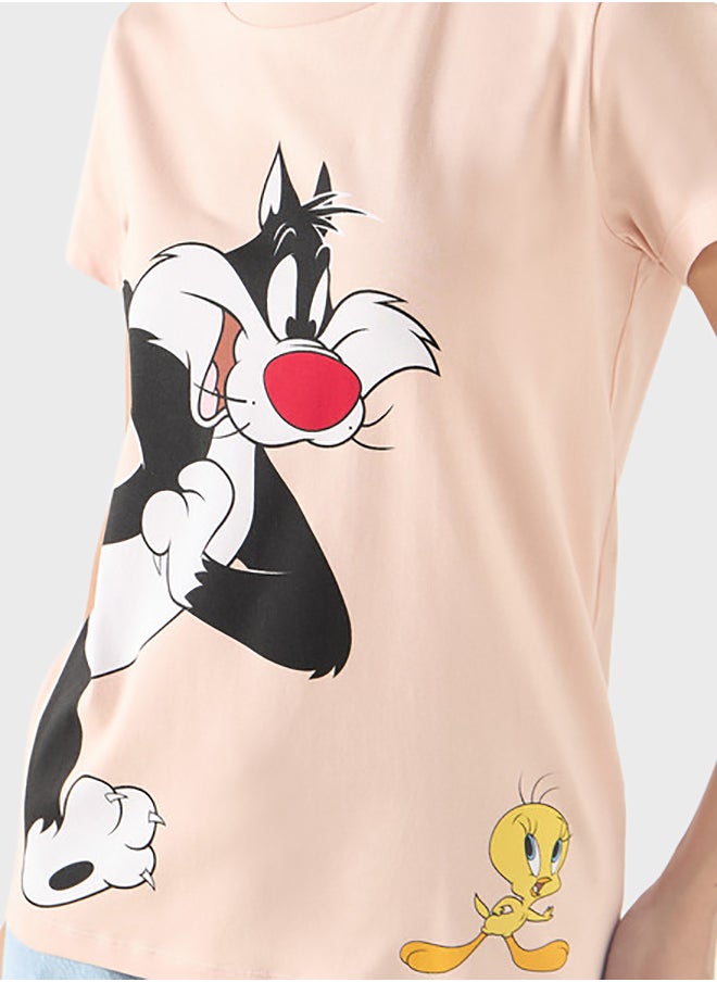 SP Characters - Sylvester Print Crew Neck T-Shirt - Image 1
