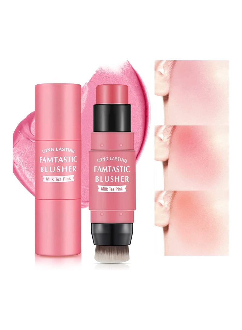 BP Blush Stick for Cheeks Blush Makeup - 2 in 1 Multi Stick Blush for Cheeks Tint & Eyes & Lips, Cheek Makeup Stick Makeup Blush with Brush, Waterproof Creme Blush (#01 Cherry Pink) - Image 1