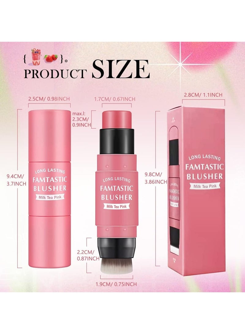 BP Blush Stick for Cheeks Blush Makeup - 2 in 1 Multi Stick Blush for Cheeks Tint & Eyes & Lips, Cheek Makeup Stick Makeup Blush with Brush, Waterproof Creme Blush (#01 Cherry Pink) - Image 2