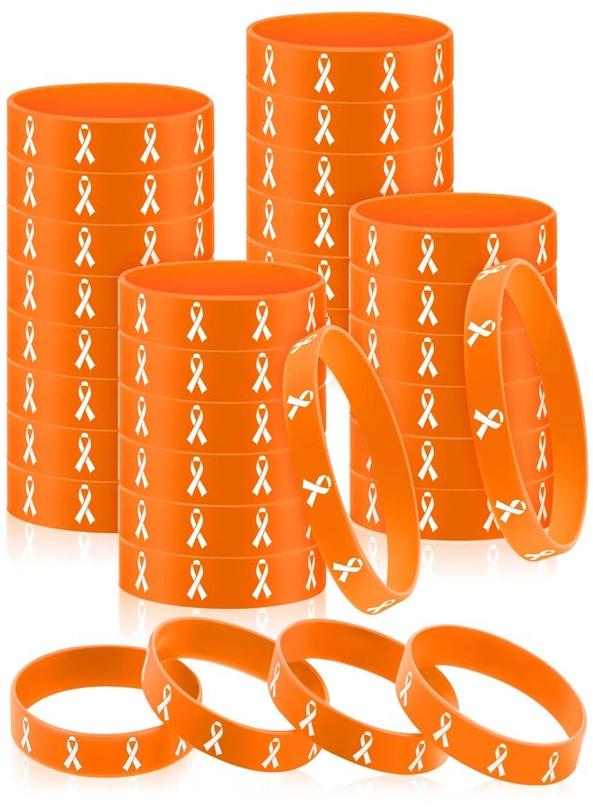 Quelay Tondiamo 48 Pcs Orange Ribbon Bracelets Leukemia Awareness Wristbands for Multiple Sclerosis Breast Cancer Lymphoma Adhd Skin Cancer Cerebral Public Activity Supplies Groups - Image 1