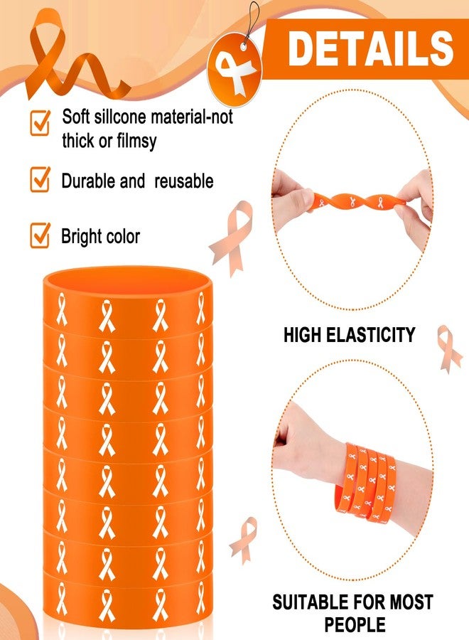 Quelay Tondiamo 48 Pcs Orange Ribbon Bracelets Leukemia Awareness Wristbands for Multiple Sclerosis Breast Cancer Lymphoma Adhd Skin Cancer Cerebral Public Activity Supplies Groups - Image 3