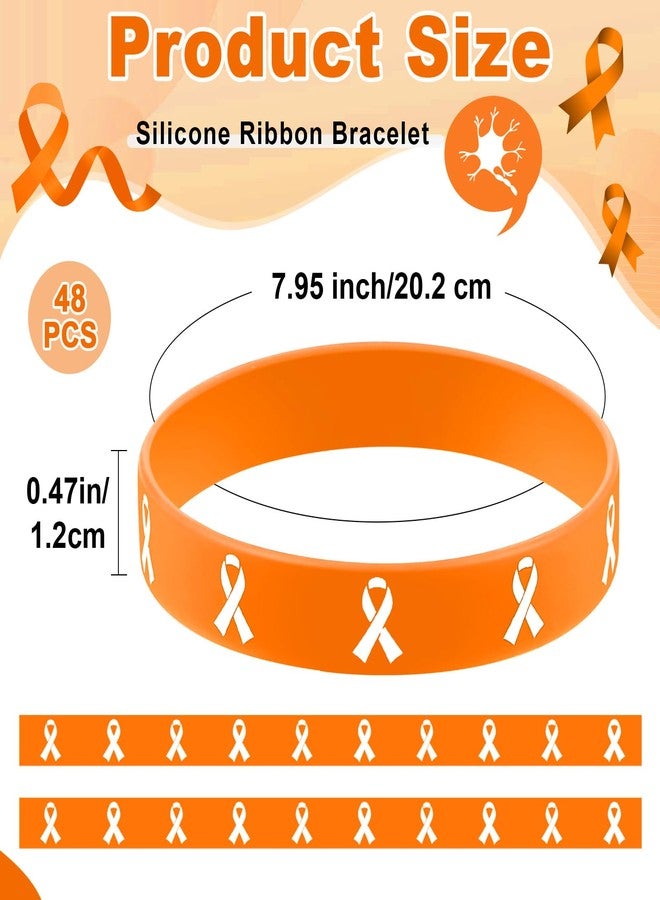 Quelay Tondiamo 48 Pcs Orange Ribbon Bracelets Leukemia Awareness Wristbands for Multiple Sclerosis Breast Cancer Lymphoma Adhd Skin Cancer Cerebral Public Activity Supplies Groups - Image 2