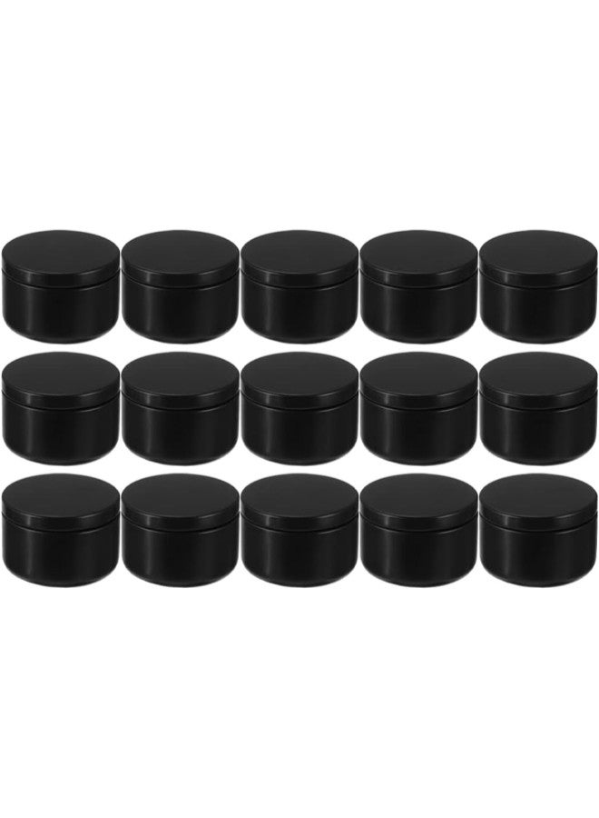كلاراكو عبوات تخزين فارغة 24 علبة شموع علب ألومنيوم صغيرة مستديرة فارغة سعة 2 أونصة، عبوات شموع صغيرة مستديرة فارغة مع أغطية لصنع الشموع والتوابل والهدايا (أسود) أكواب معدنية لشموع الشاي - Image 1