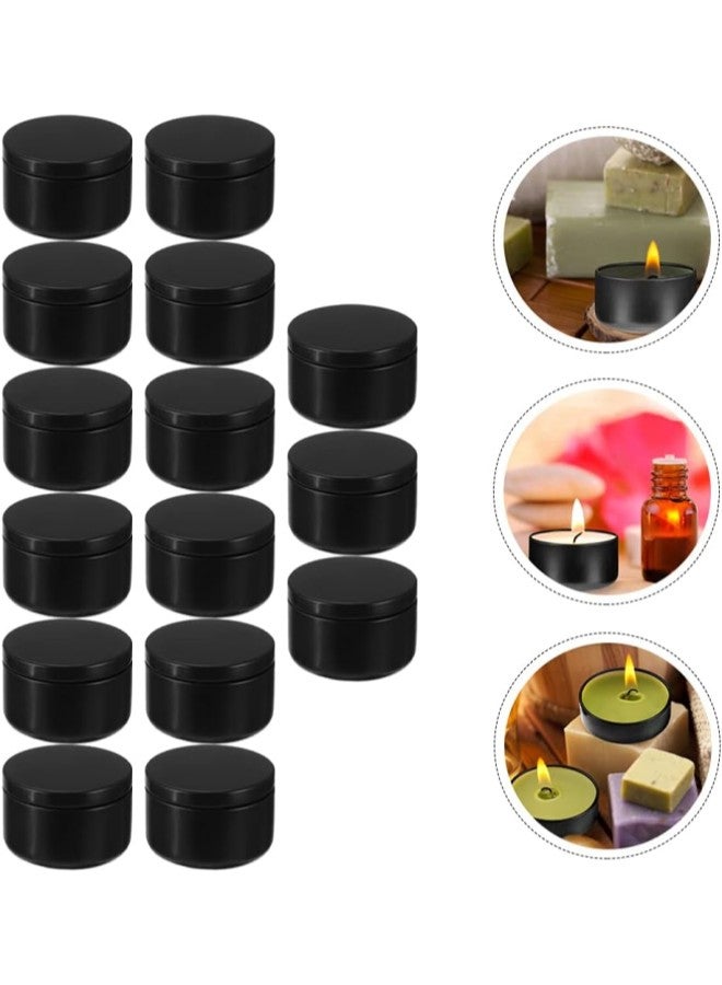 كلاراكو عبوات تخزين فارغة 24 علبة شموع علب ألومنيوم صغيرة مستديرة فارغة سعة 2 أونصة، عبوات شموع صغيرة مستديرة فارغة مع أغطية لصنع الشموع والتوابل والهدايا (أسود) أكواب معدنية لشموع الشاي - Image 5