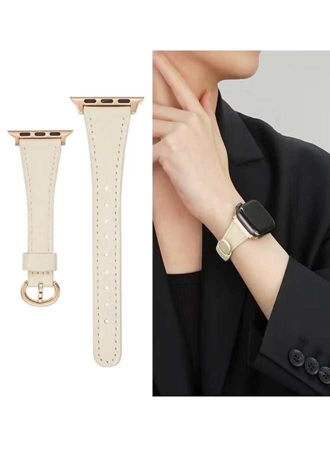 سوار ساعة Apple Watch من الجلد للنساء - سوار من الجلد الأصلي عالي الجودة، تصميم رفيع للغاية لمقاس 38/40/41 مم للسلسلة 1-10/SE/ULTRA 2، سوار معصم أبيض محايد - Image 1