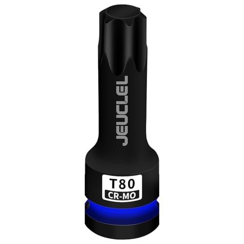 JEUCLEL T80 Torx Bit Socket, 1/2" Drive Torx Star 6 Point Impact Bit Socket, 3-Inch, Cr-Mo Steel, Screwdriver Adapter for Electric Ratchet Wrenches Fastening Screws Hand Repair - Image 1