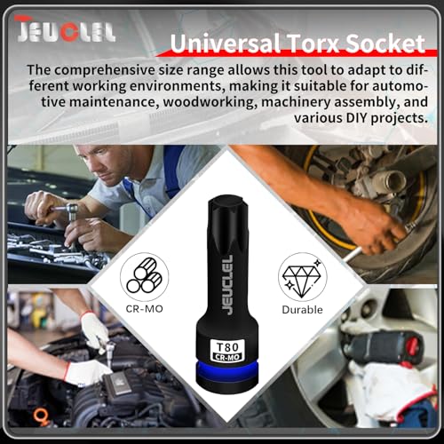 JEUCLEL T80 Torx Bit Socket, 1/2" Drive Torx Star 6 Point Impact Bit Socket, 3-Inch, Cr-Mo Steel, Screwdriver Adapter for Electric Ratchet Wrenches Fastening Screws Hand Repair - Image 4