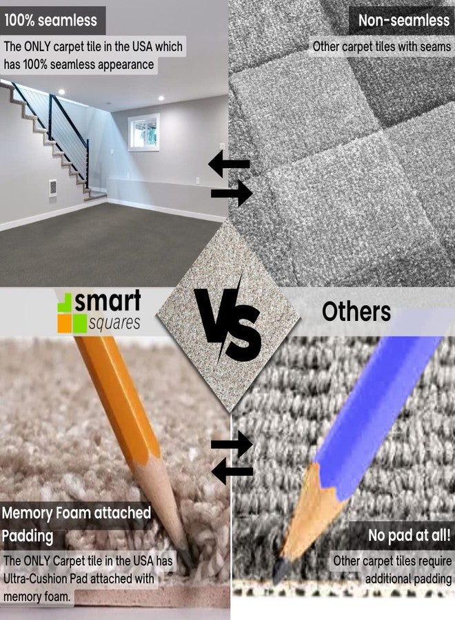 SMART SQUARES THE SIMPLE FLOORING SOLUTION مربعات ذكية: الحل الأمثل للأرضيات. بلاط سجاد إيزي ستريت بريميوم، صنع في الولايات المتحدة الأمريكية، مقاس 8x8 بوصة، مبطن ناعم، مظهر سلس، سهل التركيب بنفسك (عينة، 909 لافا). - Image 5