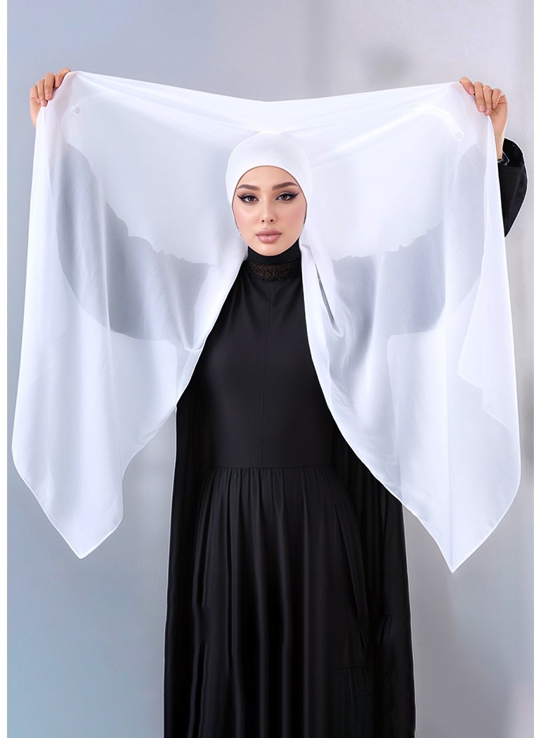 Instant Chiffon Hijab Set 3-in-1 Hijabs Solid Color Woman Scarf with Built-in Magnets and Undercap Head Wraps with Model Cap - Image 1
