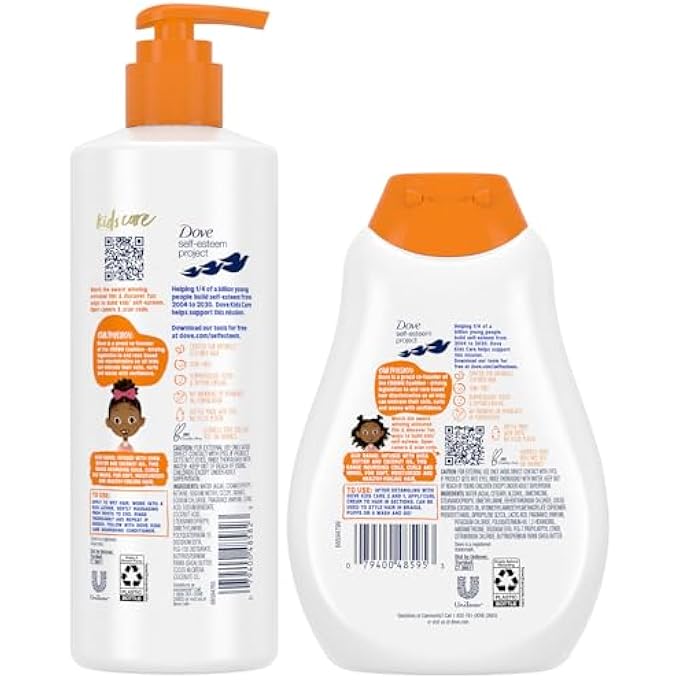 Dove شامبو مرطب للأطفال + كريم تصفيف تجعيد الشعر حزمة مزدوجة منتجات شعر حب التجعيد للأطفال، برائحة بسكويت جوز الهند (مجموعة 3 قطع) - Image 3