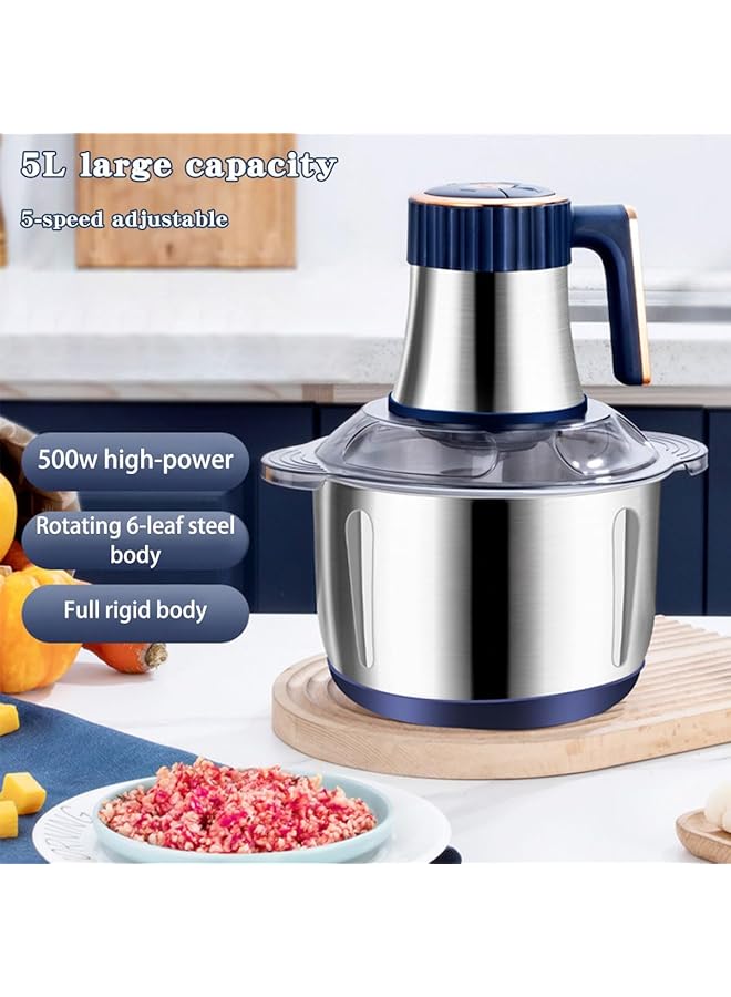 Electric Meat Grinder Food Processor With 4 Sharp Blades Stainless Steel Meat Mixer Food Chopper For Meat Vegetables Fruits And Nuts Stainless Steel Food Grinder For Kitchen 5L  - Image 4
