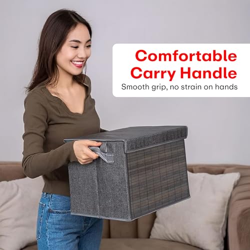 Prime Pick Smart Fold Storage Box Foldable Clothes Organizer Bamboo Front Lid Covered Breathable Washable Fabric Wardrobe Drawer Closet Home Storage Bin Easy Carry Handles Grey - Image 5