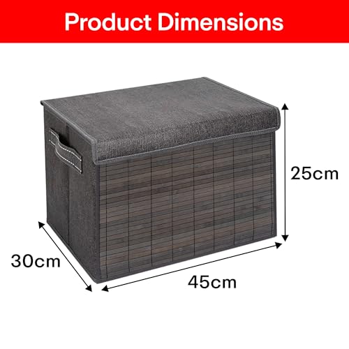 Prime Pick Smart Fold Storage Box Foldable Clothes Organizer Bamboo Front Lid Covered Breathable Washable Fabric Wardrobe Drawer Closet Home Storage Bin Easy Carry Handles Grey - Image 3