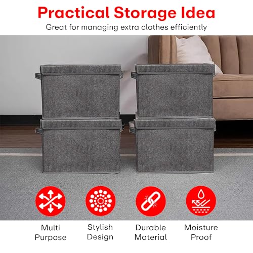 Prime Pick Smart Fold Storage Box Foldable Clothes Organizer Bamboo Front Lid Covered Breathable Washable Fabric Wardrobe Drawer Closet Home Storage Bin Easy Carry Handles Grey - Image 4
