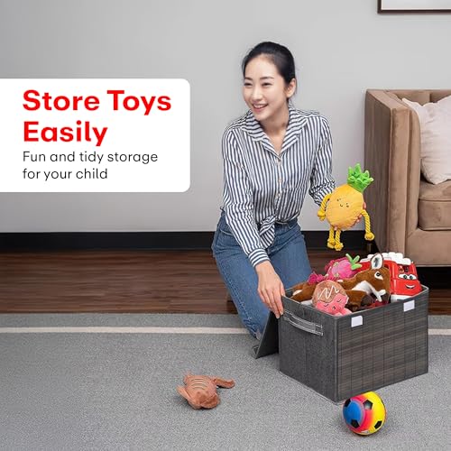 Prime Pick Smart Fold Storage Box Foldable Clothes Organizer Bamboo Front Lid Covered Breathable Washable Fabric Wardrobe Drawer Closet Home Storage Bin Easy Carry Handles Grey - Image 2