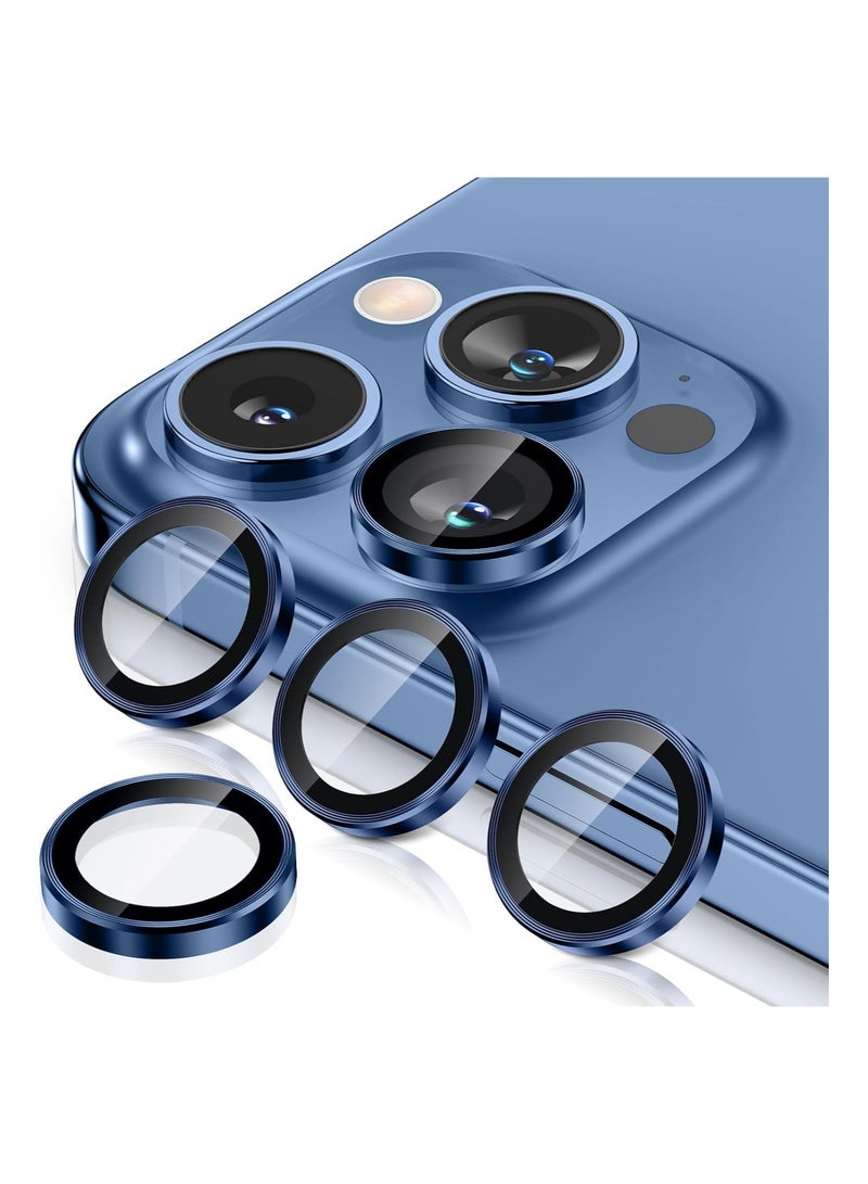 Camera Lens Protector Compatible with iPhone 15 Pro/iPhone 15 Pro, [Scratch Resistant] 9H Tempered Glass Camera Cover Screen Metal Ring Case Camera Protection (Blue) - Image 1