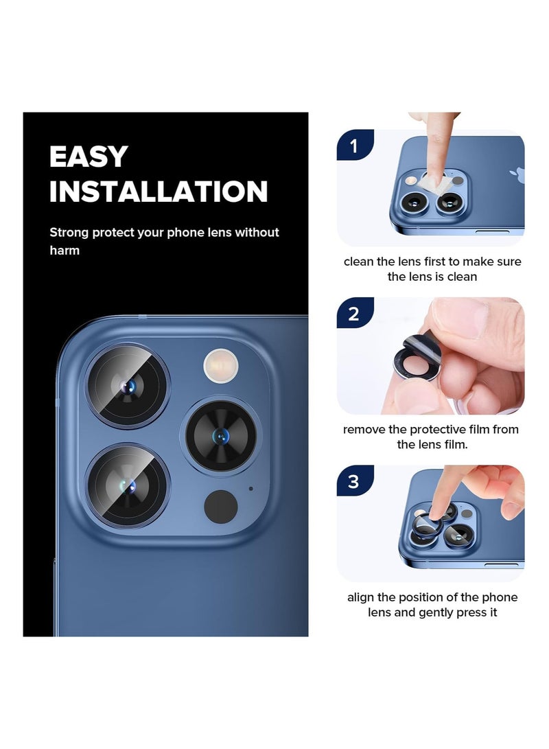 Camera Lens Protector Compatible with iPhone 15 Pro/iPhone 15 Pro, [Scratch Resistant] 9H Tempered Glass Camera Cover Screen Metal Ring Case Camera Protection (Blue) - Image 5