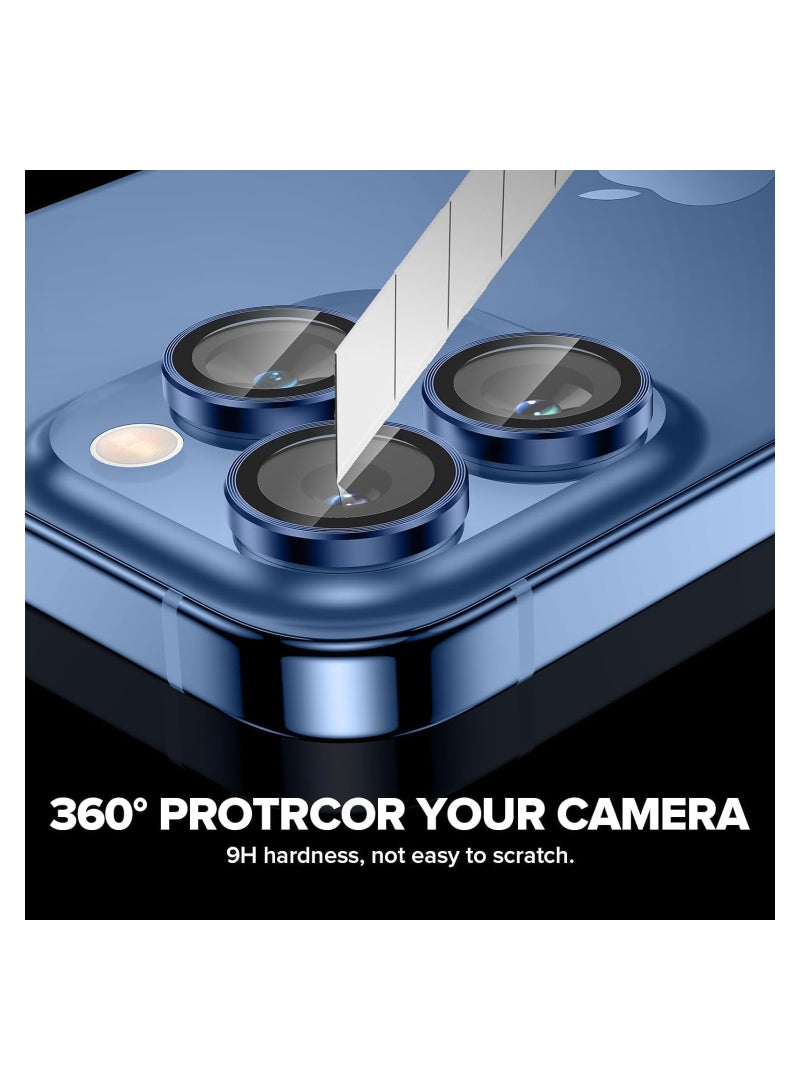 Camera Lens Protector Compatible with iPhone 15 Pro/iPhone 15 Pro, [Scratch Resistant] 9H Tempered Glass Camera Cover Screen Metal Ring Case Camera Protection (Blue) - Image 4
