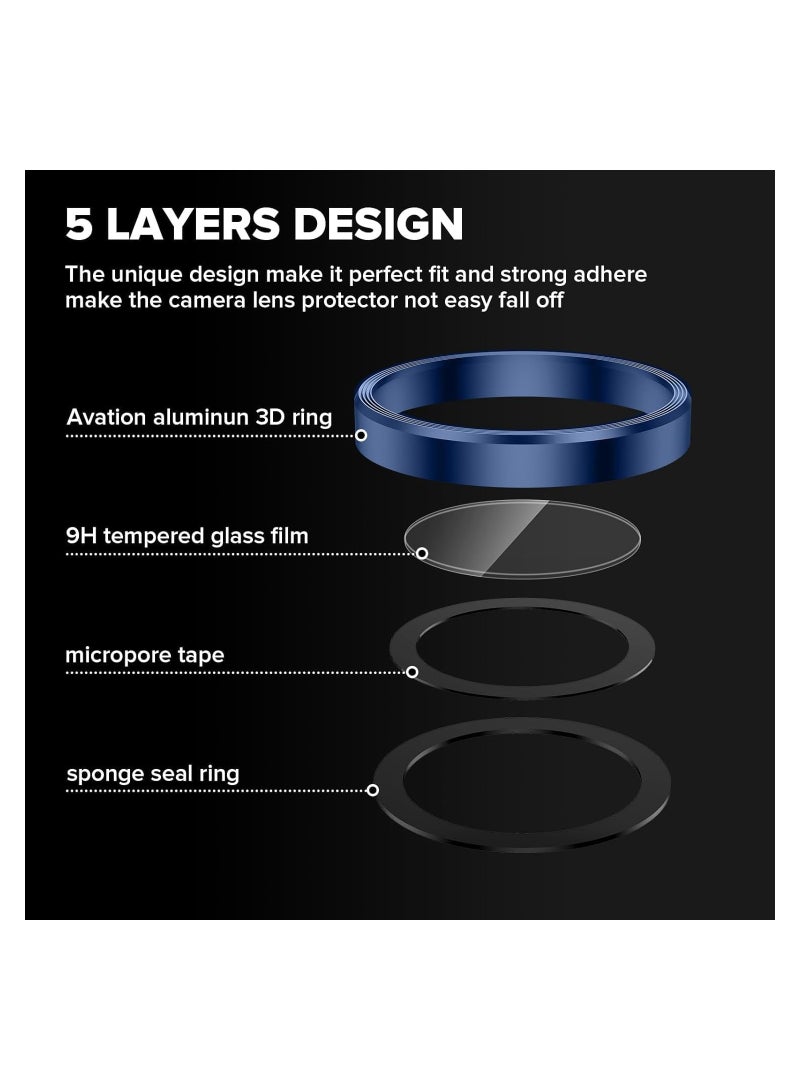 Camera Lens Protector Compatible with iPhone 15 Pro/iPhone 15 Pro, [Scratch Resistant] 9H Tempered Glass Camera Cover Screen Metal Ring Case Camera Protection (Blue) - Image 2